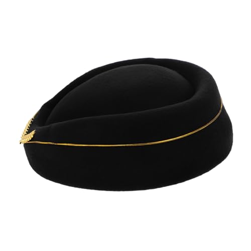OUNONA Zubehör für Stewardessenhüte Stroh Kappe Fluggesellschaft Begleiter Stewardess-Cosplay-Accessoire Flugzeug-Hostessenhut einheitlicher Cosplay-Hut Stewardess-Mütze Wolle Schwarz von OUNONA