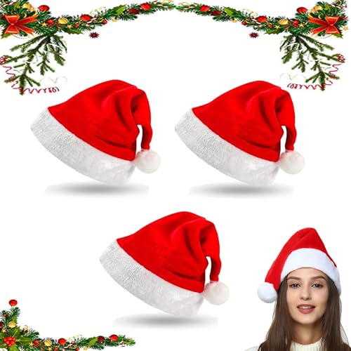 OUOQI Weihnachtsmützen, 3 Pcs Nikolausmützem, Nikolausmütze Plüsch, Rote Santa Mütze Warm, Dicker nikolausmütze, Weihnachtsmann Mütze Plüsch, Rot Weihnachtsmützen Plüsch, Weihnachtsmütze Erwachsene OUOQI Weihnachtsmützen, 3 Pcs Nikolausmützem, Nikolausmütze Plüsch, Rote Santa Mütze Warm, Dicker nikolausmütze, Weihnachtsmann Mütze Plüsch, Rot Weihnachtsmützen Plüsch, Weihnachtsmütze Erwachsene von OUOQI
