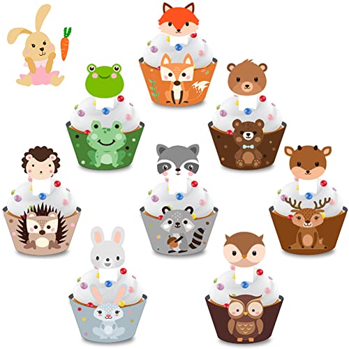 24sets Waldtiere Kuchendeckel,Tier Cupcake Wrapper Papier,Tier Cupcake Dekoration,Tier Cake Topper,Waldtiere Kuchendekoration,für Kinder Baby Party Geburtstag Party Kuchen Dekoration Supplies von OUOQI