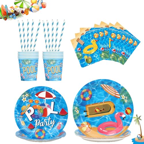 60 Stück Sommer Pool Party Zubehör Geschirr Set,Pool Partygeschirr Set,Hawaiian Party Geschirr Set,appbecher Pappteller Servietten Stroh für Schwimmbad Party 60 Stück Sommer Pool Party Zubehör Geschirr Set,Pool Partygeschirr Set,Hawaiian Party Geschirr Set,appbecher Pappteller Servietten Stroh für Schwimmbad Party von OUOQI