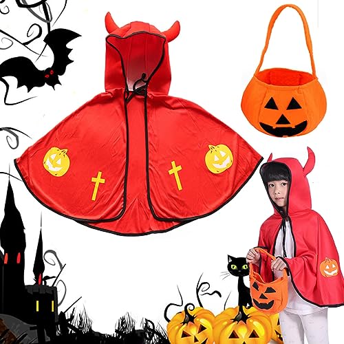 Halloween Umhang Cape mit Ox Horn Mit Kapuze Mantel,Halloween Kostüm für Kinder Teufelkostüm,Kinder Halloween Kostüm,Teufel Umhang,für Halloween Cosplay Verkleidung Fasching Karneval von OUOQI
