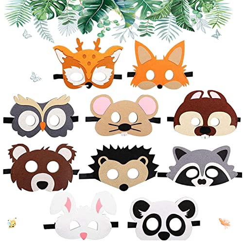 Maske Filz Kinder,10 Stück Kinder Cosplay Masken,Tiermasken für Kinder,Filz Masken,Cosplay Party Masken,Tiermasken Kinder für Maskerade,Tiermasken Partymasken für Weihnachten,Halloween,Geburtstag von OUOQI