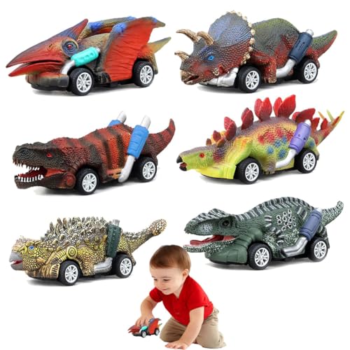 6pcs Dinosaurier Auto Spielzeug,Dino Pull Back Car,Dinosaurier Spielzeug Auto,Dinosaurier Ziehen Auto Zurück Spielzeugset,Dinosaurier Ziehen Auto Zurück,Kinder Spielzeug Geschenk für Jungen Mädchen von OUOQI