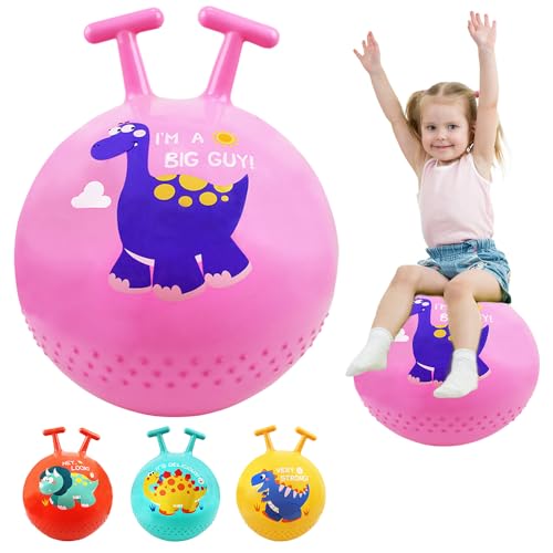 OUOQI Hüpfball für Kinder, Aufblasbarer Sprungball mit Griff, Belastbarkeit 80 KG, Dinosaurier Design, Kindersicher, Inkl. Luftpumpe von OUOQI