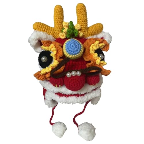OUOULAJY 2024 Handgestrickte Mütze Drachenjahr DIY Hüte Klassische Party Kostüm von OUOULAJY