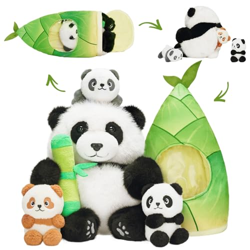 OUOZZZ 5 Stück Panda Kuscheltier und Bambus-Tasche, 25cm Weich Panda Plüschtier mit 3 Baby im Bauch - Baby Geburtstagsgeschenk für Kinder OUOZZZ 5 Stück Panda Kuscheltier und Bambus-Tasche, 25cm Weich Panda Plüschtier mit 3 Baby im Bauch - Baby Geburtstagsgeschenk für Kinder von OUOZZZ