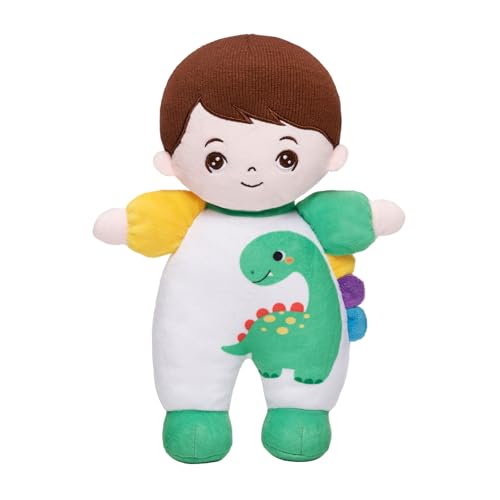 OUOZZZ Baby Puppe, 25cm Weiche Stoffpuppe Dinosaurier, Kuschelpuppe für Kinder ab 3 Monaten - Baby Geschenk zur Geburt Jungen Mädchen von OUOZZZ