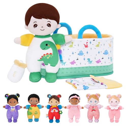 OUOZZZ Baby Puppe mit Tragetasche und Puppenzubehör, 25cm Weiche Stoffpuppe Dinosaurier, Kuschelpuppe für Kinder ab 3 Monaten - Baby Geschenk zur Geburt Jungen Mädchen OUOZZZ Baby Puppe mit Tragetasche und Puppenzubehör, 25cm Weiche Stoffpuppe Dinosaurier, Kuschelpuppe für Kinder ab 3 Monaten - Baby Geschenk zur Geburt Jungen Mädchen von OUOZZZ