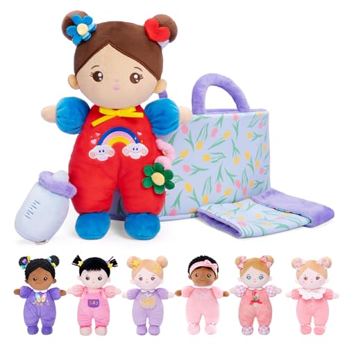 OUOZZZ Baby Puppe mit Tragetasche und Puppenzubehör Lila, 25cm Weiche Stoffpuppe Braune Haut, Kuschelpuppe für Kinder ab 3 Monaten - Baby Geschenk zur Geburt Mädchen Jungen OUOZZZ Baby Puppe mit Tragetasche und Puppenzubehör Lila, 25cm Weiche Stoffpuppe Braune Haut, Kuschelpuppe für Kinder ab 3 Monaten - Baby Geschenk zur Geburt Mädchen Jungen von OUOZZZ