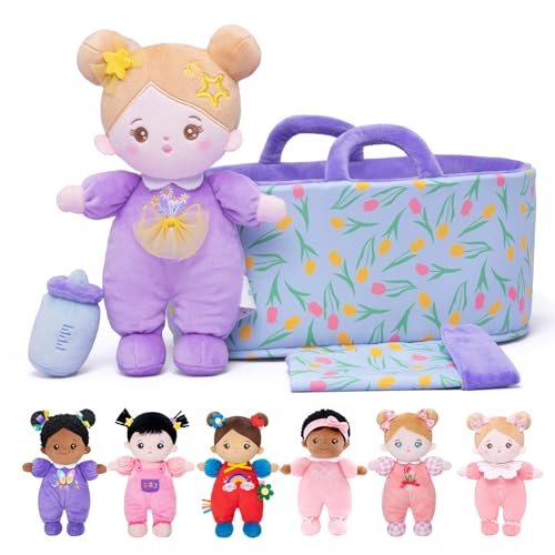 OUOZZZ Baby Puppe mit Tragetasche und Puppenzubehör Lila, 25cm Weiche Stoffpuppe Kuschelpuppe für Kinder ab 3 Monaten - Baby Geschenk zur Geburt Mädchen Jungen OUOZZZ Baby Puppe mit Tragetasche und Puppenzubehör Lila, 25cm Weiche Stoffpuppe Kuschelpuppe für Kinder ab 3 Monaten - Baby Geschenk zur Geburt Mädchen Jungen von OUOZZZ