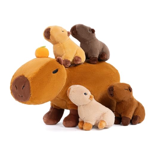 OUOZZZ Capybara-Stofftier, Capybara-Mutter mit 4 Baby-Capybaras – Geschenkspielzeug für Mädchen, Jungen, Kinder, Kleinkinder von OUOZZZ