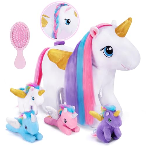 OUOZZZ Einhorn Kuscheltier Set, 5 Stück Weich Einhorn Plüschtier mit 4 Baby Einhorn Stofftiere im Bauch - Geburtstagsgeschenk für Kinder Mädchen Jungen OUOZZZ Einhorn Kuscheltier Set, 5 Stück Weich Einhorn Plüschtier mit 4 Baby Einhorn Stofftiere im Bauch - Geburtstagsgeschenk für Kinder Mädchen Jungen von OUOZZZ