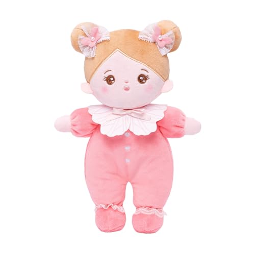 OUOZZZ Baby Puppe, Weiche Stoffpuppe mit Kleidung, Rosa Schleife Mini-Puppe Kuschelpuppe für Kinder ab 3 Monaten - Baby Geschenk zur Geburt Mädchen Jungen, 25cm von OUOZZZ