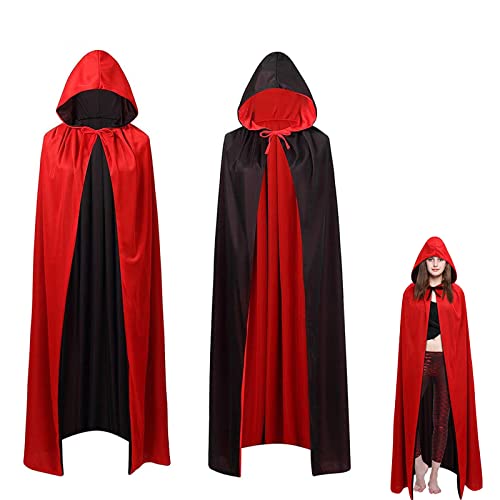 OUQIWEN Vampir Umhang Erwachsene, Halloween Kapuzenumhang, Schwarz Rot Doppelseitig, Cosplay Für Halloween Kostüm (150cm) von OUQIWEN