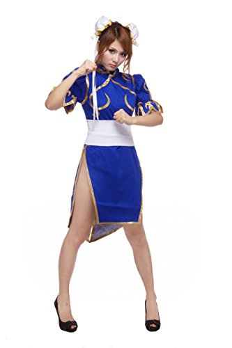 OURCOSPLAY Chun Li Cosplay-Kostüm für Damen, 3-teiliges Set, Größe L, Blau von OURCOSPLAY