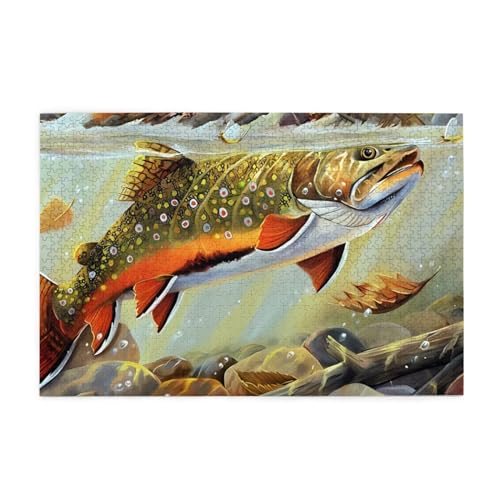 Brook Forelle Fliegenfischen Druck Puzzle 1000 Teile Holzpuzzle Geschenke Für Erwachsene Familie Hochzeit Abschluss Geschenk Vertikale Version von OUSIKA