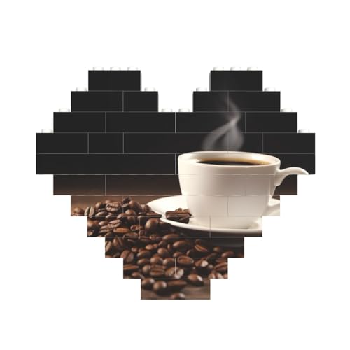 Kaffeetasse und Kaffeebohnen Gedruckt Baustein Block Puzzle Herzförmiges Bild DIY Baustein Puzzle Personalisierte Liebe Ziegel Puzzles für Ihn, für Sie, für Liebhaber von OUSIKA
