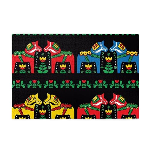 Läufer Schwedisches Dala-Pferd Volksdruck Puzzle 1000 Teile Holzpuzzle Geschenke Für Erwachsene Familie Hochzeit Abschluss Geschenk Vertikale Version von OUSIKA
