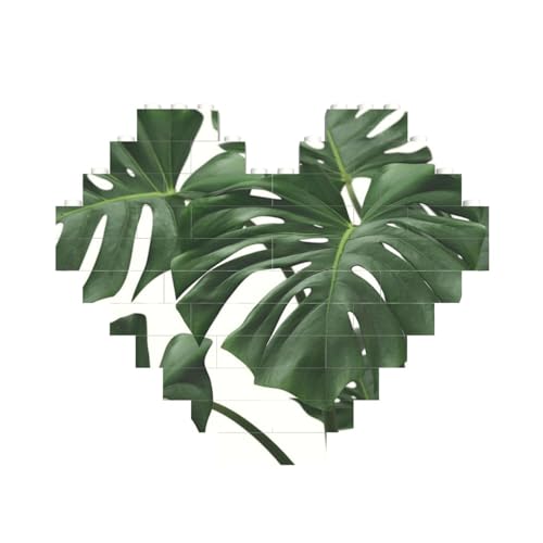 Monstera Leaves Printed Building Brick Block Puzzle Heart Shaped Picture DIY Building Block Puzzle Personalized Love Brick Puzzles for Him, for Her, for Lovers von OUSIKA