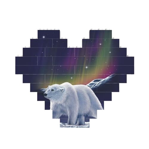 Northern Lights Eisbär gedruckt Baustein Block Puzzle Herzförmiges Bild DIY Baustein Puzzle Personalisierte Liebe Ziegel Puzzles für Ihn, für Sie, für Liebhaber von OUSIKA