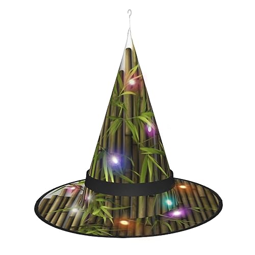 OUSIKA Frühlingshut aus Bambus, zum Aufhängen, beleuchtet, LED-Hut, Halloween, glänzend, Hexenhut, Cosplay-Kappe für Halloween-Dekor von OUSIKA