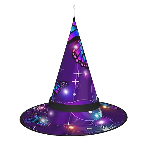 OUSIKA Lila Schmetterling Halloween Hut hängende beleuchtete LED Hut Halloween glänzend Hexenhut Cosplay Kappe für Halloween Dekor von OUSIKA