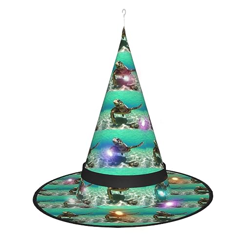 OUSIKA Meeresschildkröte Halloween-Hut zum Aufhängen, beleuchteter LED-Hut, Halloween, glänzend, Hexenhut, Cosplay-Kappe für Halloween-Dekor von OUSIKA