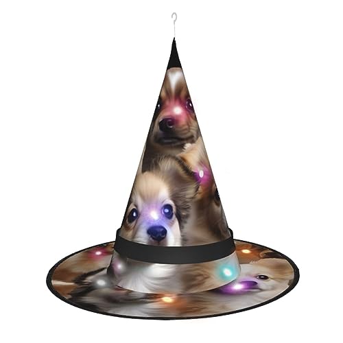 OUSIKA Niedliche Hunde Halloween Hut Hängende Beleuchtete Led Hut Halloween Glänzend Hexenhut Cosplay Kappe für Halloween Dekor von OUSIKA