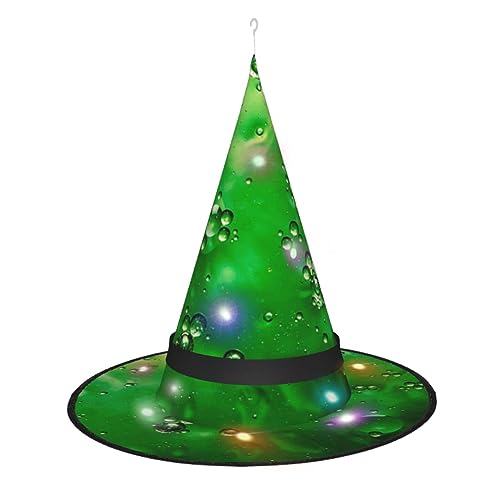 OUSIKA Organischer grüner Halloween-Hut zum Aufhängen, beleuchteter LED-Hut, Halloween, glänzender Hexenhut, Cosplay-Kappe für Halloween-Dekor von OUSIKA