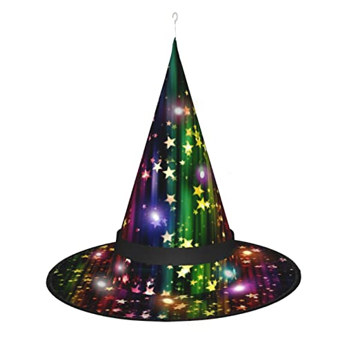 OUSIKA Regenbogenfarbener Halloween-Hut zum Aufhängen, beleuchteter LED-Hut, Halloween, glänzend, Hexenhut, Cosplay-Kappe für Halloween-Dekor von OUSIKA
