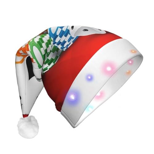 OUSIKA Spielkarten und Würfel Weihnachtsmütze Lustige Plüsch Weihnachtsmütze mit bunten LED-Lichtern Weihnachten Erwachsene Leuchtende Hüte für Neujahr Festliche Party Supplies von OUSIKA