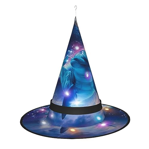 OUSIKA olphins in space Halloween-Hut zum Aufhängen, beleuchteter LED-Hut, Halloween, glänzender Hexenhut, Cosplay-Kappe für Halloween-Dekor von OUSIKA