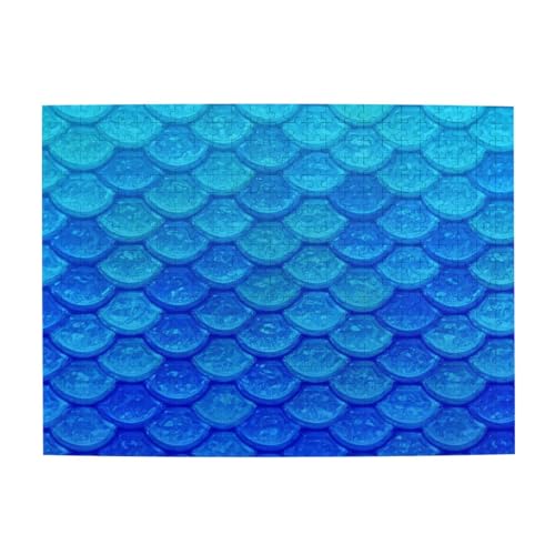 Ocean Sea Blue Mermaid Fish Scale Print Jigsaw Puzzle 500 Pieces Wooden Puzzle Gifts For Adult Family Wedding Graduation Gift Vertical Version von OUSIKA