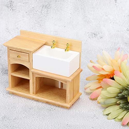 OVAQUIXI 1:12 Puppenhaus Miniaturmöbel Realistisches Holzküchenspüle für Dekorationsszene Umweltfreundliches Material (Waschtisch) von OVAQUIXI