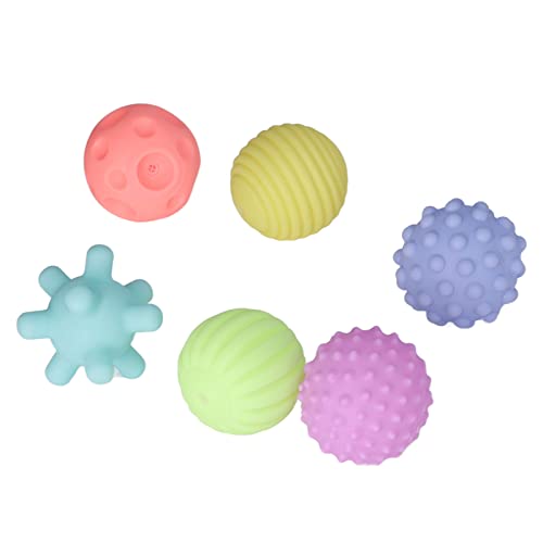 OVAQUIXI 6pcs Infant Multicolor Strukturiertes Ballspielzeugset für Griffübung, Taktile Nervenentwicklung, Quietschen Spaß, Ideal für Heim- und Strandspiel, Plastikmaterial (warme Farbe) von OVAQUIXI
