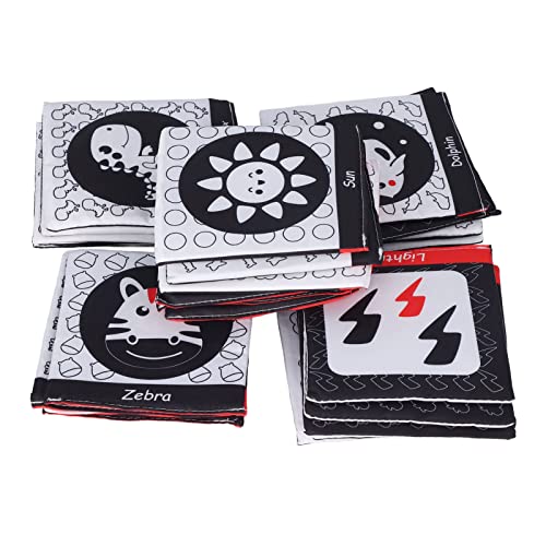 OVAQUIXI Baby Soft Book Set mit Einkaufstasche, 26pcs -Tuchkarten für Kognitive Entwicklung von Säuglingen, Lernen von Spielzeug Zur Verbesserung der Kommunikationsfähigkeiten (schwarz Weiß Rot) von OVAQUIXI