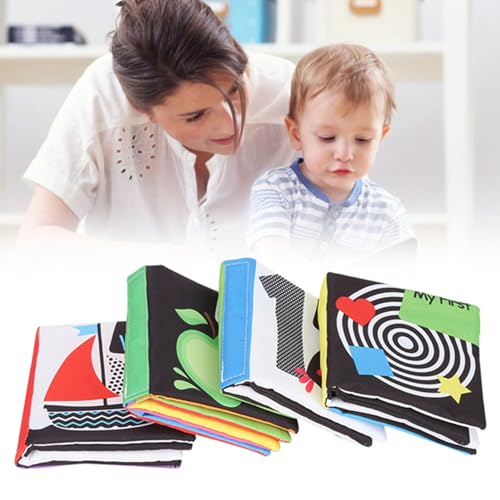 OVAQUIXI Baby -Stoffbuch mit 3D -Schwanz Design | Sicher und | Schlüsselfähigkeiten | Ideal für die Frühe Bildung | Pack von 4 von OVAQUIXI