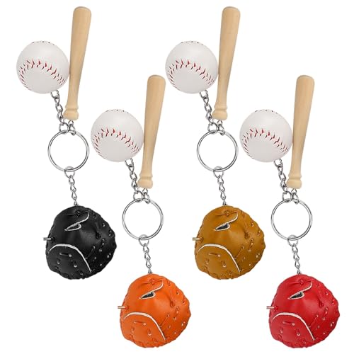 OVAQUIXI Baseball Schlüsselbund Mode Mini Bat Ball Kit für Taschen Key Sport Thematische Partys für Erwachsene und , Holzledermaterial Schwarz Rot Orange von OVAQUIXI