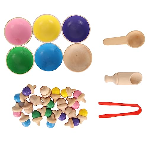 OVAQUIXI Bunte Eicheln Zählen und Sortieren Spielzeugset mit Tassen und Werkzeugen, Lehrreiches Holzspielzeug für die Farberkennung, für Im Vorschulalter von OVAQUIXI