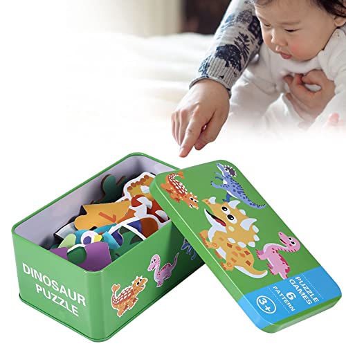 OVAQUIXI Buntes Holzpuzzle Frühes Lernen Spielzeug in Eisenbox für über 3 Jahren - Wildtiere (Dinosaurierfamilie) von OVAQUIXI