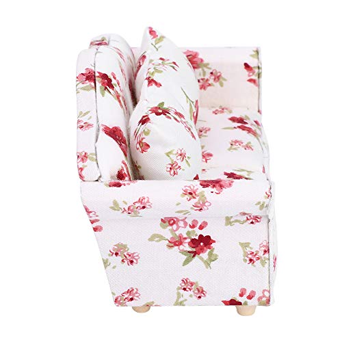 OVAQUIXI Doppelpuppensofa auf 1/12 Skala, Neues Muster von Mini -Doppelsofa -Blumen für Puppen, Mini -Sofa von Feiner Arbeit, Ideal für Puppenhaus -Enthusiasten (Große Blumencluster) von OVAQUIXI