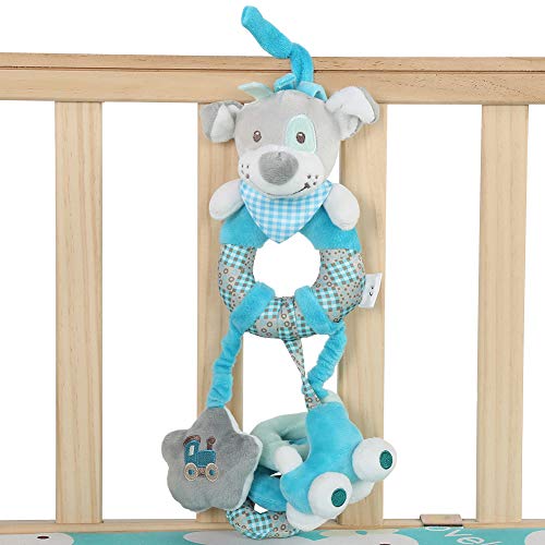 OVAQUIXI Kinderspielzeug Plüsch Dogpink Hedgehog Baby Hanging Toy für Kinderwagen Kinderausbildung Soft Bell Sound Blau Pink (Blauer Hund) von OVAQUIXI