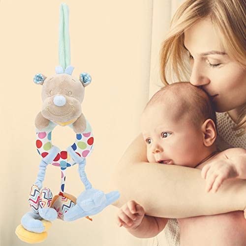 OVAQUIXI Kinderspielzeug Plüsch Dogpink Hedgehog Baby Hanging Toy für Kinderwagen Kinderausbildung Soft Bell Sound Blau Pink (Nashorn) von OVAQUIXI