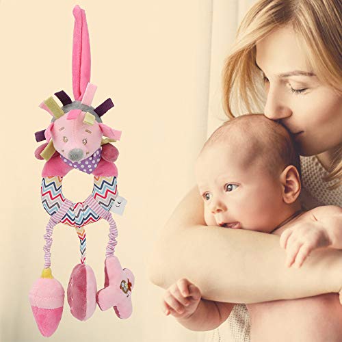 OVAQUIXI Kinderspielzeug Plüsch Dogpink Hedgehog Baby Hanging Toy für Kinderwagen Kinderausbildung Soft Bell Sound Blau Pink (rosa Igel) von OVAQUIXI