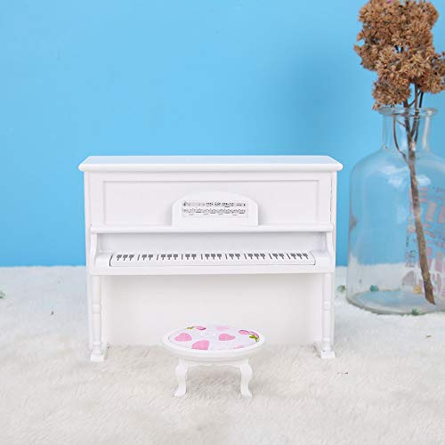 OVAQUIXI Mini Aufrechte Klaviermodell Spielzeug Langlebig für 1:12 Puppenhaus Elegantes Dekor für Kinderpuppenhaus Holzmaterial (White) von OVAQUIXI