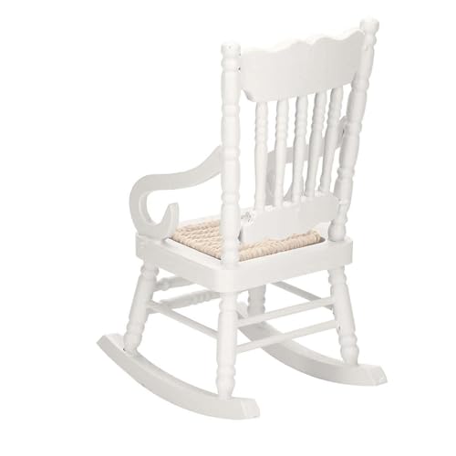 OVAQUIXI Miniaturstuhl Holz Schaukelstuhl Premium Material Strick Seil Sitz Wohnkultur, für, Geschäftsgeschenke (White) von OVAQUIXI