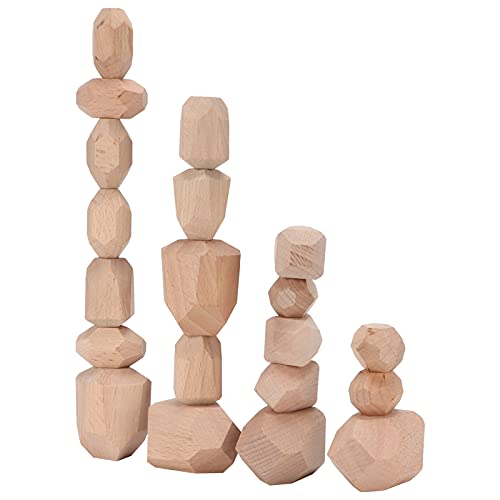 OVAQUIXI Montessori Holzblöcke Unregelmäßige Formgebäude-Spielzeugset, 20pcs DIY Malmalerei Vorschullernspielzeug für, Buchenprotokolle Stapelblöcke für Eltern-Kind-Beziehung von OVAQUIXI