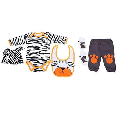 OVAQUIXI Neugeborene Puppenkleidung, Süße Cartoonbären-Outfits, 5-teiliges Kostüm für 20-22-Zoll-Puppen, Stoff (Bärenpuppenkleidung) von OVAQUIXI