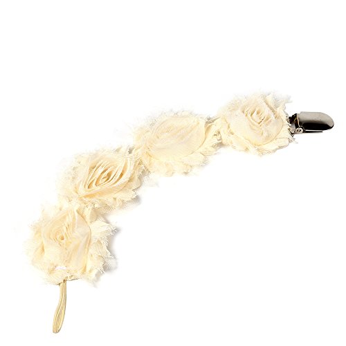 OVAQUIXI Sooth Chain Delicate Rose Flower Feeding Dummy Schnuller/Halter für Mädchen, Leicht zu Befestigen, Sicher und Hygienisch, Geeignet für Alle Lieblings -Schnuller (Beige) von OVAQUIXI