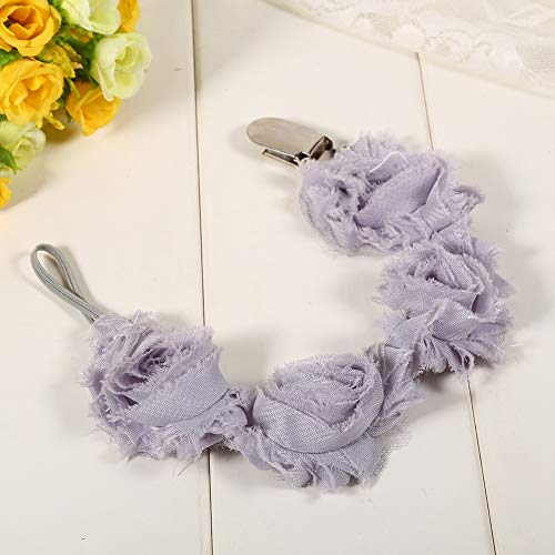OVAQUIXI Sooth Chain Delicate Rose Flower Feeding Dummy Schnuller/Halter für Mädchen, Leicht zu Befestigen, Sicher und Hygienisch, Geeignet für Alle Lieblings -Schnuller (Grey) von OVAQUIXI